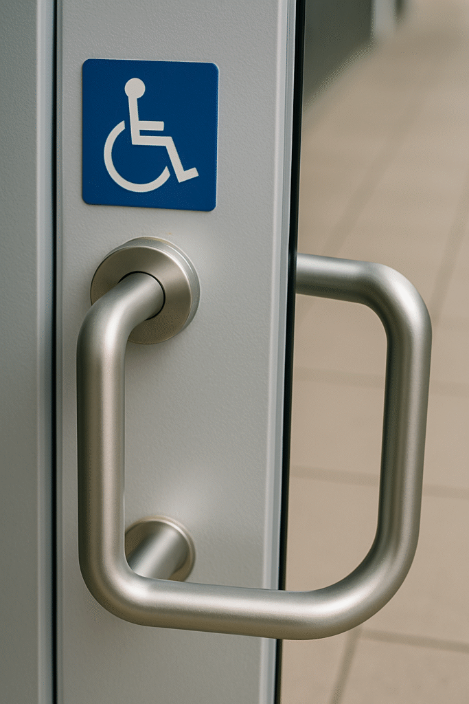 Accessible door with ergonomic handle